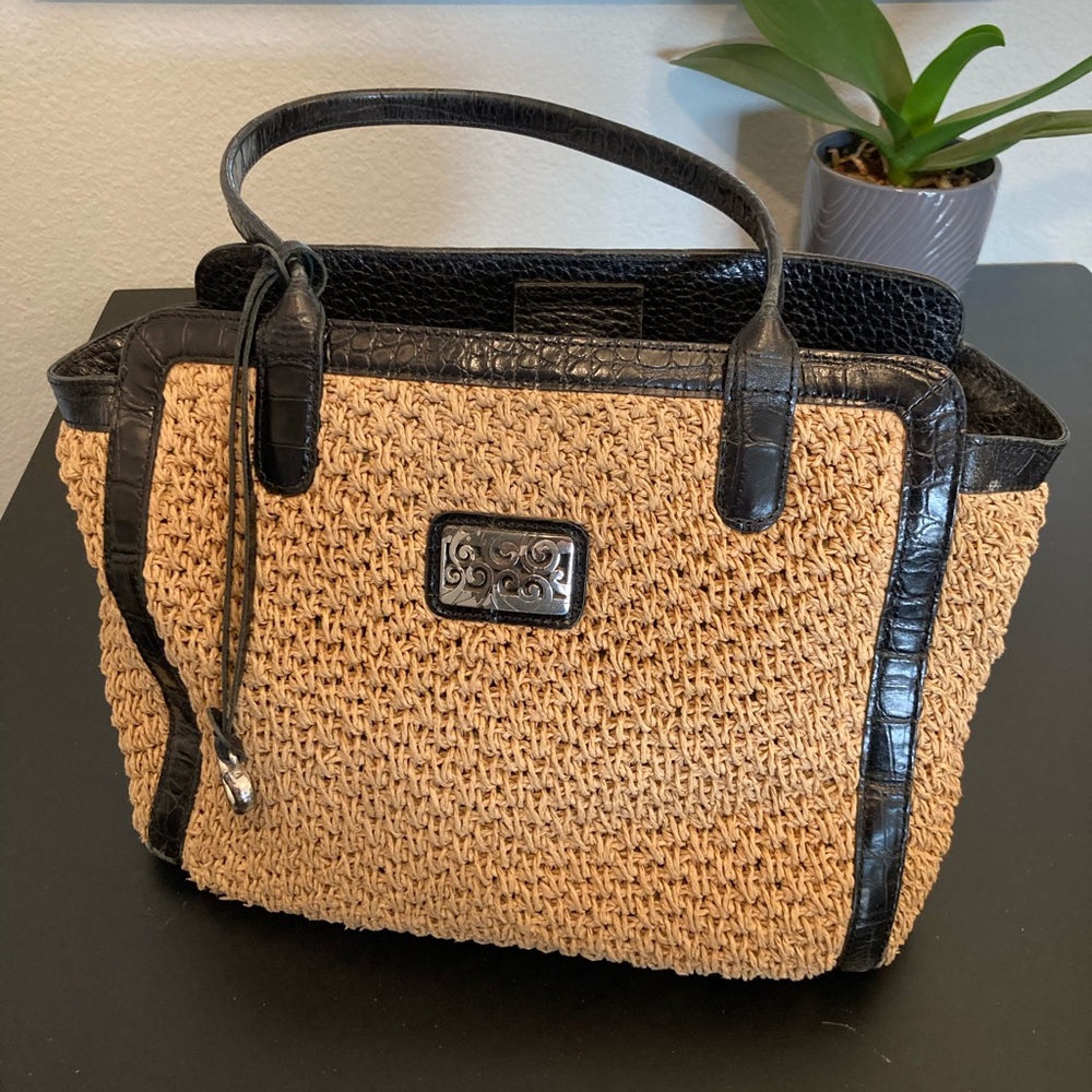 Brighton Straw Shoulder Bag with Leather Details